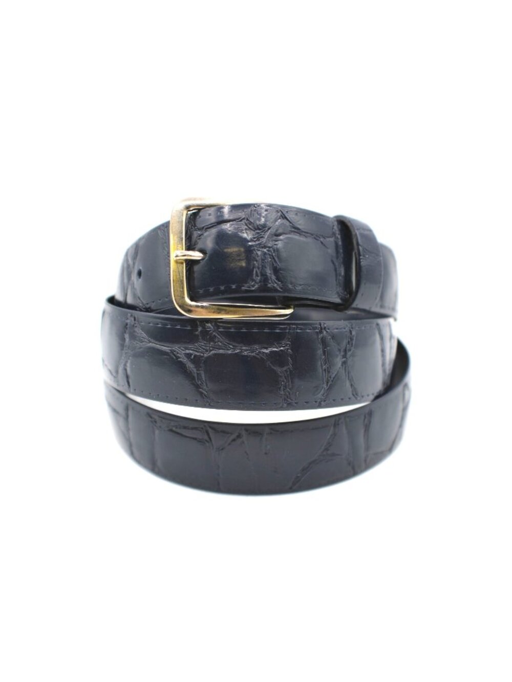 Navy Blue Croc Like Design Faux Leather Belt Size 18 With Gold Tone Buckle Vtg